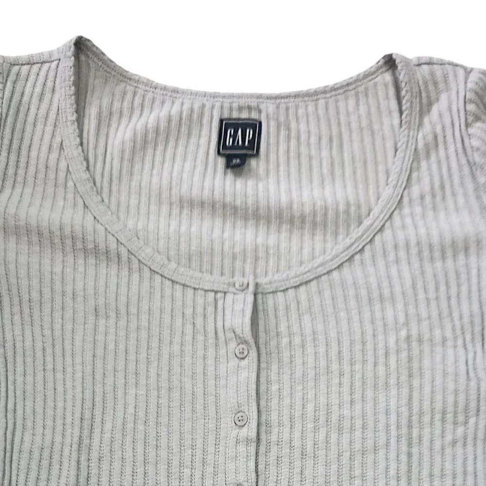GAP Ribbed Button Front Top XS Gray - Picture 3 of 4